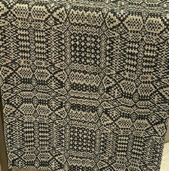 NEW Primitive THROW ABIGAILS WEAVE BLACK TAN 52"x74" Cotton Farmhouse Coverlet