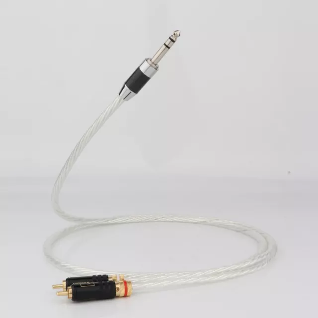 6.35mm Jack Male to Dual RCA Silver Plated Wire HIFI Phono Splitter Audio Cable 3