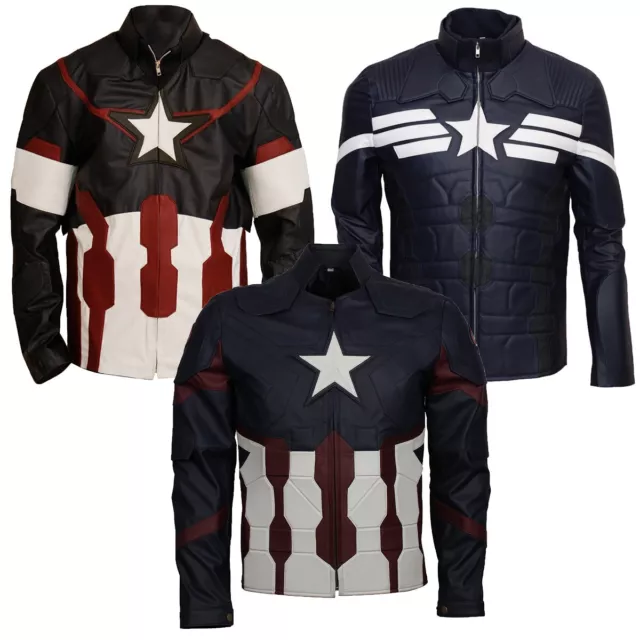 Captain America Costume Cosplay Jacket Men XS-5XL Faux Leather Captain America