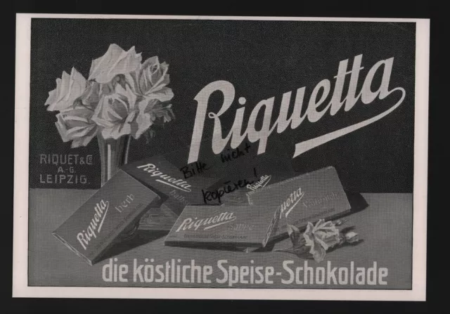 LEIPZIG, Werbung 1915, Riquet & Co. AG Schokoladen-Fabrikation Riquetta