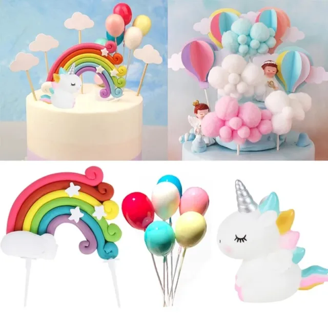 Rainbow Unicorn Cake Topper Cloud Cake Flags Birthday Kids Favors Decor Party