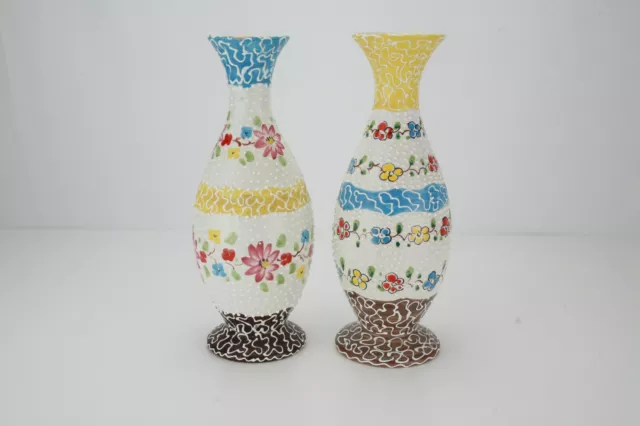 Vintage(1950s) Pair(2) Italian Tube Lined MCM Mid Century Vases, Mix Medium, A++