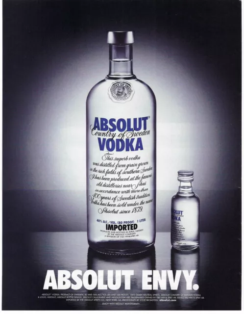 2003 Absolut Vodka Envy Mini Bottle from Sweden Vintage Magazine Print Ad/Poster
