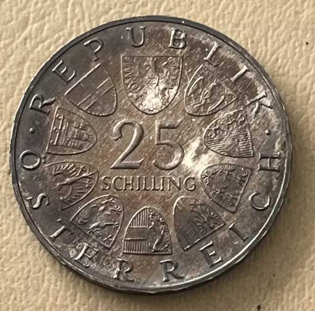 Austria 1965 25 Shillings Silver Proof High Grade Very Nice Tone & Condition L87 3