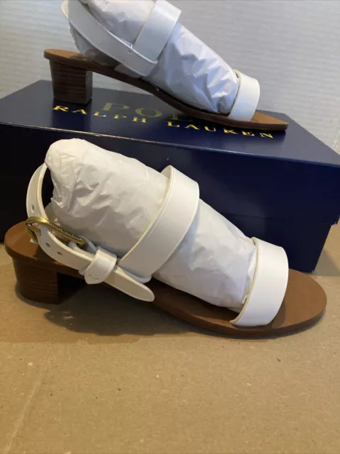 Polo Ralph Lauren Womans ANA CTY SNDL SN HES White Calfskin 7.5B New Never Worn