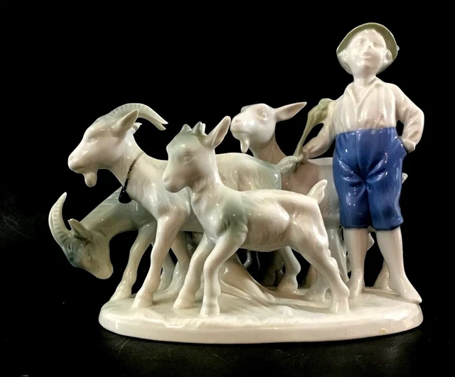 GEROLD PORZELLAN, BAVARIA, Western Germany: "GOAT HERDER BOY" W 4 GOATS - NICE!