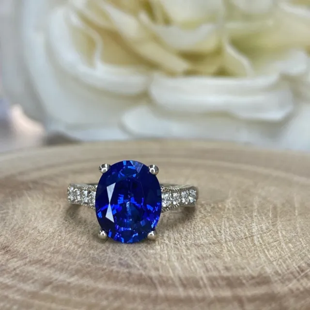 Women Wedding Natural Diamond 0.24 Carat Solid 18k White Gold Ring Blue Sapphire