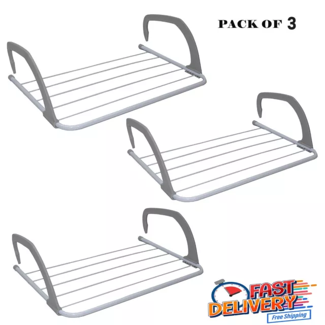 3 Pack of 5 Bar Radiator Airer Dryer Clothes Drying Rack Rail Towel Holder Hang