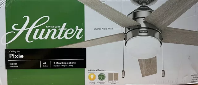 Hunter Pixie 44-in Brushed Nickel LED Indoor Ceiling Fan with Light (5-Blade)