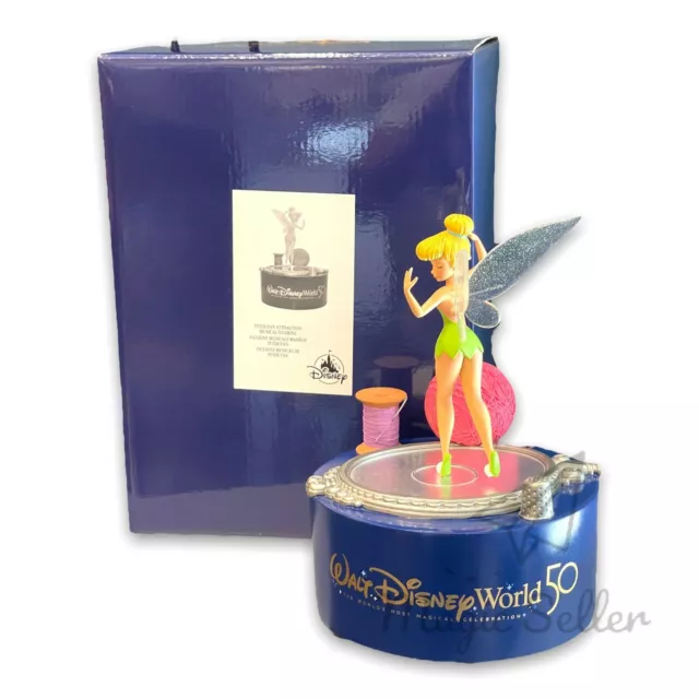 Disney Parks 50th Anniversary Peter Pan Tinker Bell Music Box Figure Statue New