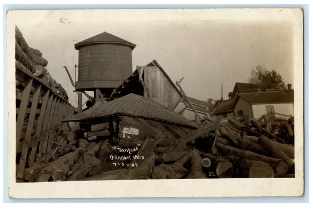 1909 "Tangled" Logging Disaster View Odanah Wisconsin WI RPPC Photo Postcard