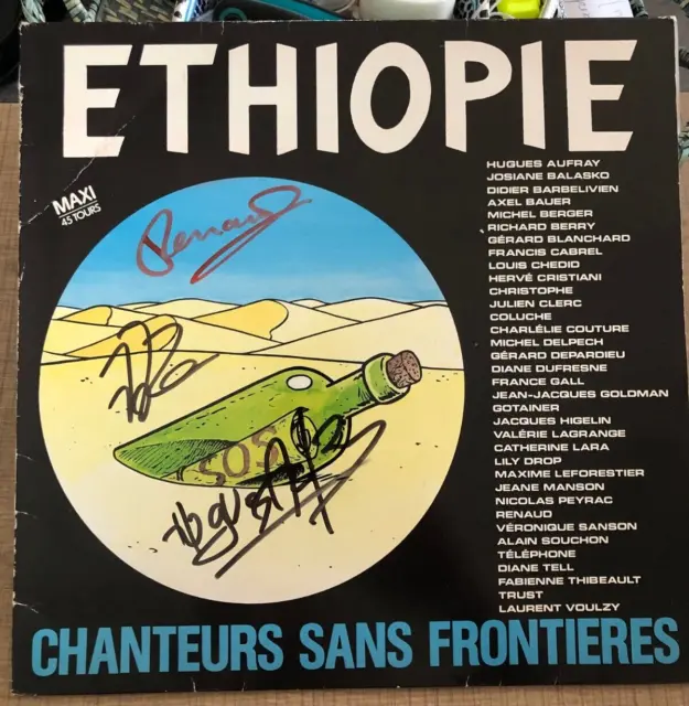 autographe dedicace renaud 33T lp éthiopie et jean jacques goldman hugues aufray