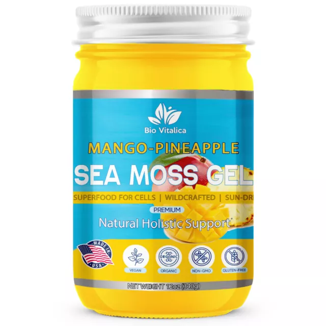 Sea Moss Gel (Mango-Pineapple) Irish sea Moss Organic Vegan superfood for Cells