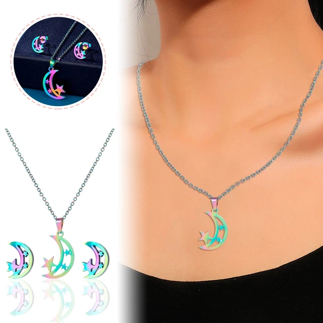 Star Moon Pendant Necklace Earring Set Women's Jewelry Set Light Luxury