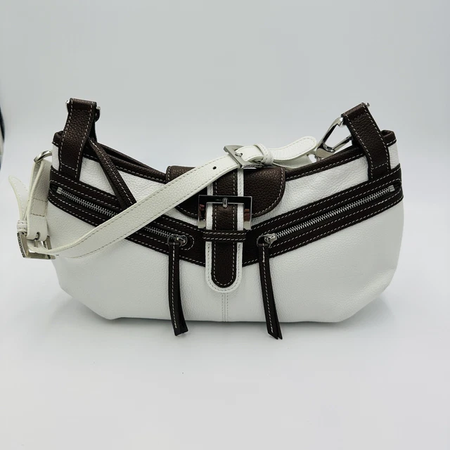 Longchamp Handbag Satchel Small White and Brown Leather Shoulder Women