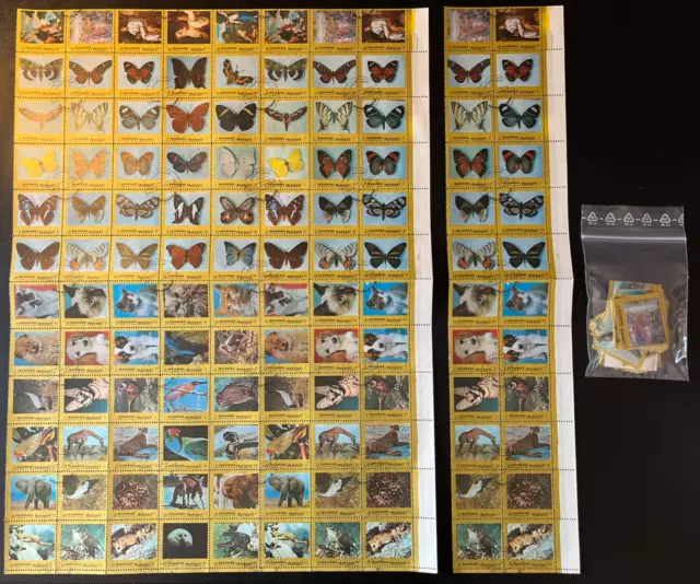Briefmarken Manama Ajman Schmetterlinge Hunde Katzen Akt Gemälde Tiere VAE
