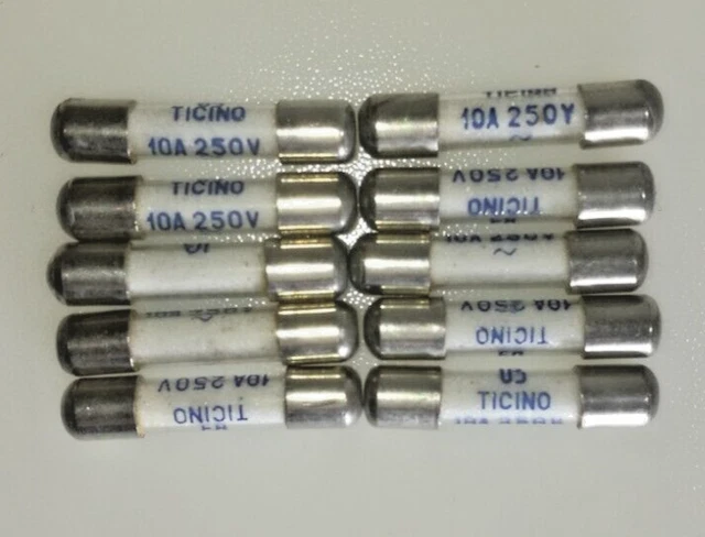 BTICINO T0/10 FUSIBILE A CARTUCCIA FUSICOLOR 10A 250 V - 10 Pezzi