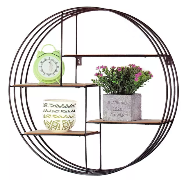 Design Wandregal 45cm - 4 Holz Ablagen - Metall Hängeregal Bad Regal Küchenregal