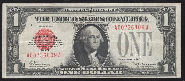 1928 $1 LEGAL TENDER NOTE  "RED SEAL" Fr 1500 36809 2
