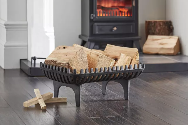 Fire Grate Cast Iron Wood Log Coal Basket for 18 Inch Opening Freestanding