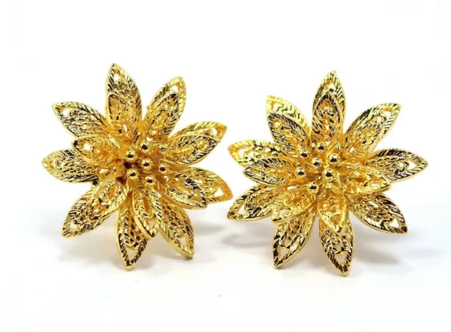 15 mm Flower 22K 24K Thai Baht Yellow Gold Plated Stud  Earrings Jewelry Women