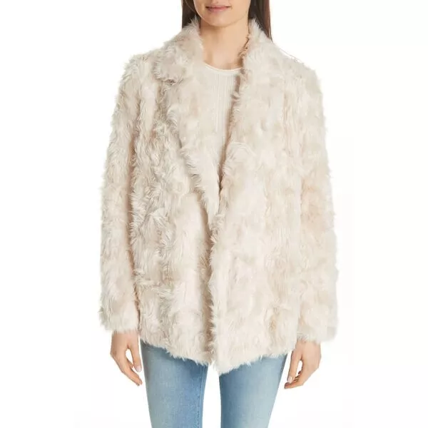 Theory Womens Faux Fur Coat Jacket Clairene Ivory Beige Size S $695 Theory Womens Faux Fur Coat Jacket Clairene Ivory Beige Size S $695