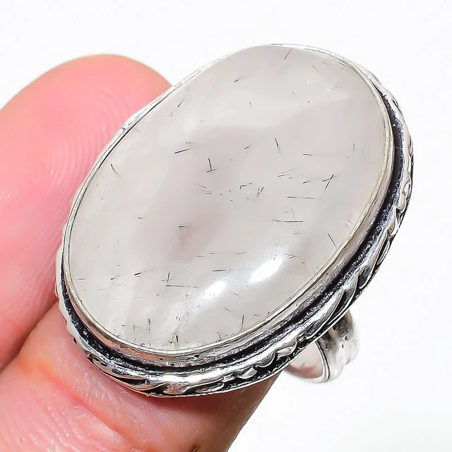 Black Rutile Gemstone Handmade 925 Sterling Silver Jewelry Ring Size 6