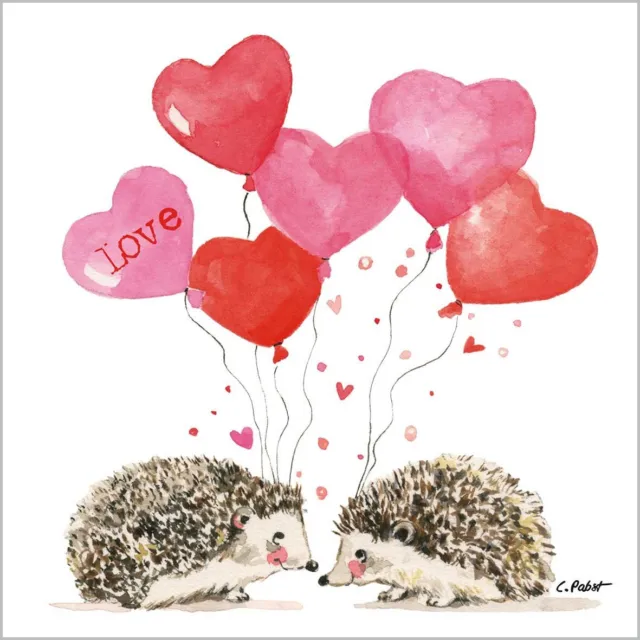 4 Lunch Paper Napkins for Decoupage, Party, Table, Craft, Hedgehogs in Love