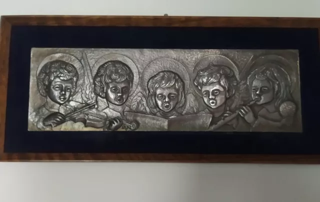 ANGELI Cantori Quadro In ARGENTO OTTAVIANI Cornice Legno E Velluto da Lucidare