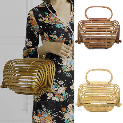 Womens Bamboo Bag Handmade Basket Nest Large Bag Hollow Tote Lantern Beach Bags