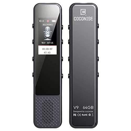 64Go Dictaphone, COCONISE 3072kbps Qualité Sonore HD Enregistreur Vocal Numériqu