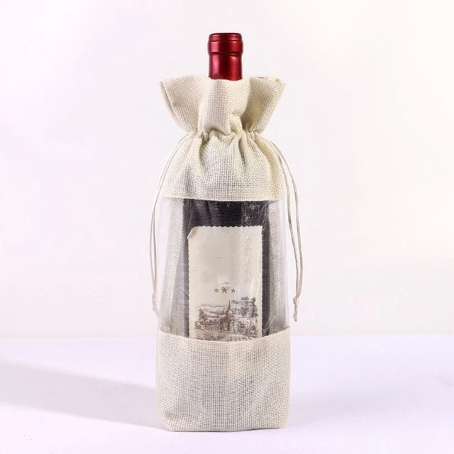 Lot De 2 Sacs En Toile De Jute Pour Bouteilles De Vin - Avec Fenêtre Transparente - Poignées Confort - Idéal Cadeau Mariage, Noël - 6