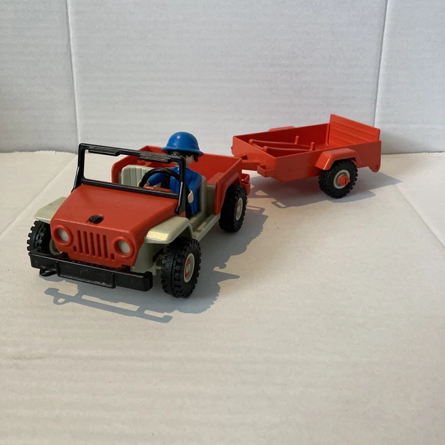 PLAYMOBIL GEOBRA JEEP LKW 4x4 rot Safari mit Anhänger 1981 Vintage EUR
