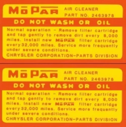 Mopar 1963 & 1964 426 Max Wedge 3705 Air Cleaner Instruction Decals 2463978