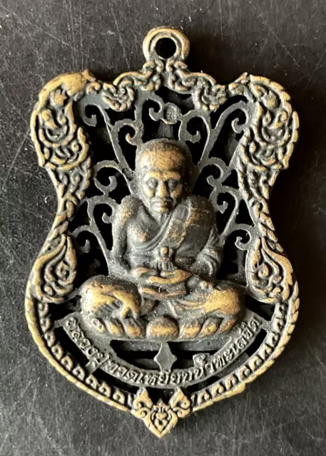 Thai Talisman Buddha Bonze Ehrwürdig Luang Phor Ngern aus Bronze Thailand br12