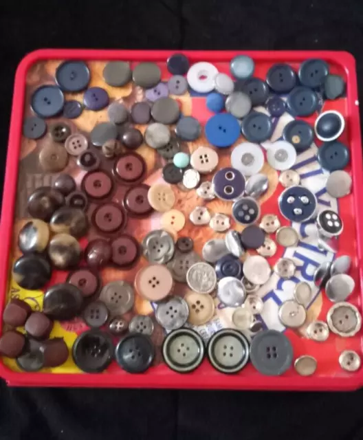 Vintage Buttons Job lot Bundle Brown Blue Silver Metal Assorted Mixed Age Size