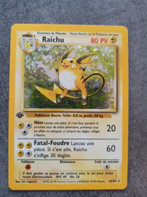 CARTE POKÉMON RAICHU 14/102 1ère édition EUR 349,99 - PicClick FR