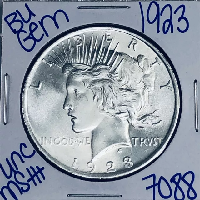 1923 Bu Gem Silver Peace Dollar Unc Ms++ Coin U.s. Mint Free Shipping 7088