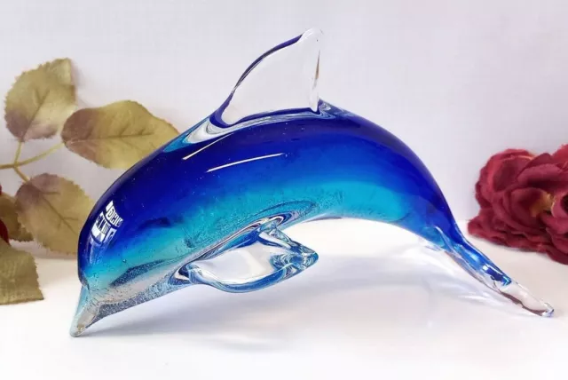 Glasfigur Delfin Skulptur Glas Fisch Kristallglas Murano Stil Kunst Handarbeit