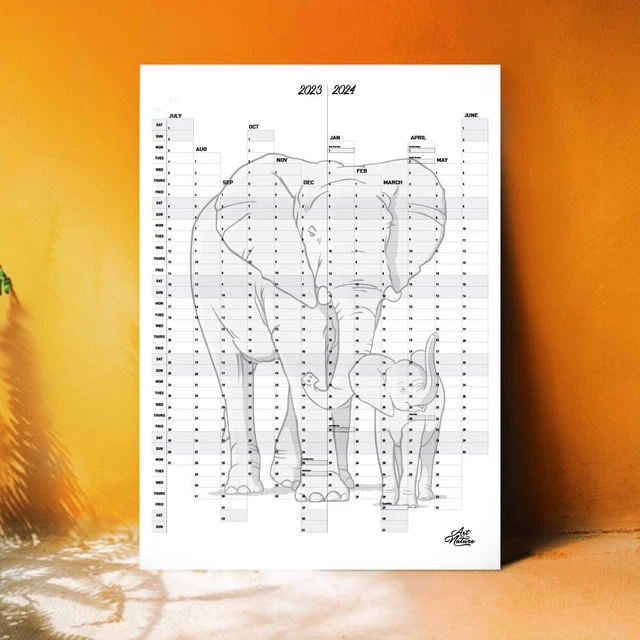 2023 2024 FINANCIAL Year Wall Calendar Study Planner Large A1 Elephant