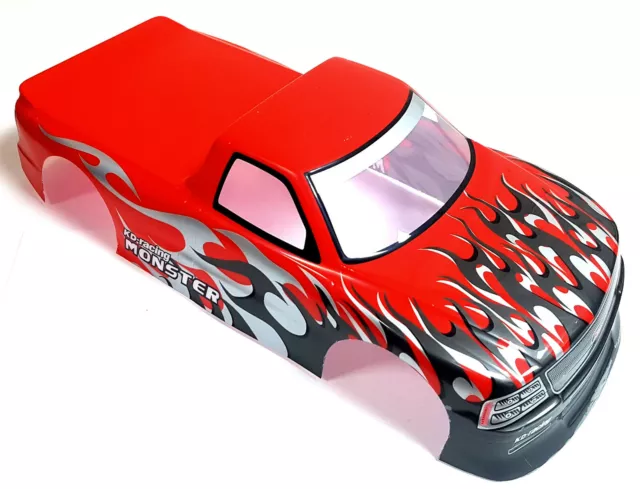 H029 RC 1/10 Scale Monster Truck Body Shell Cover Red Flame Grey Cut