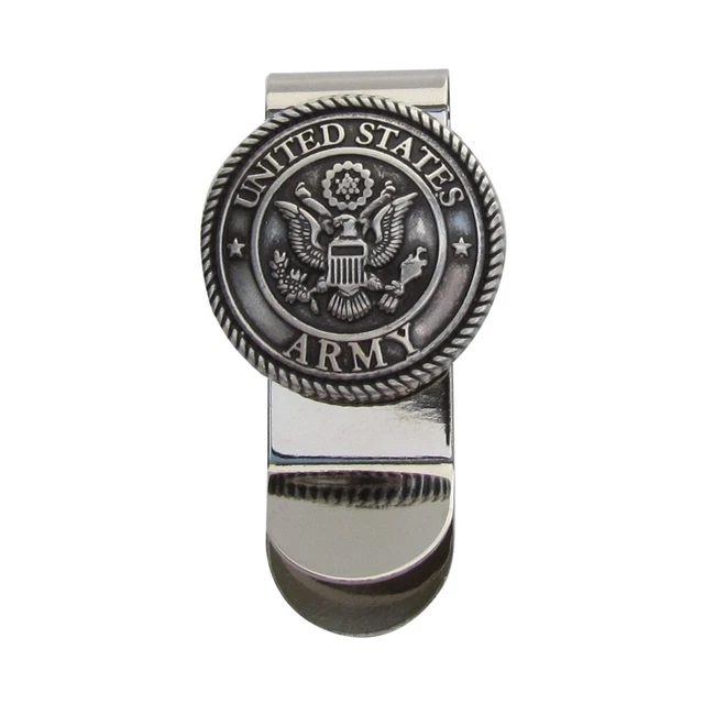 Silver US Army 3D Seal Money Clip Mens Concho Card Holder Men's Wallet Vet Gift