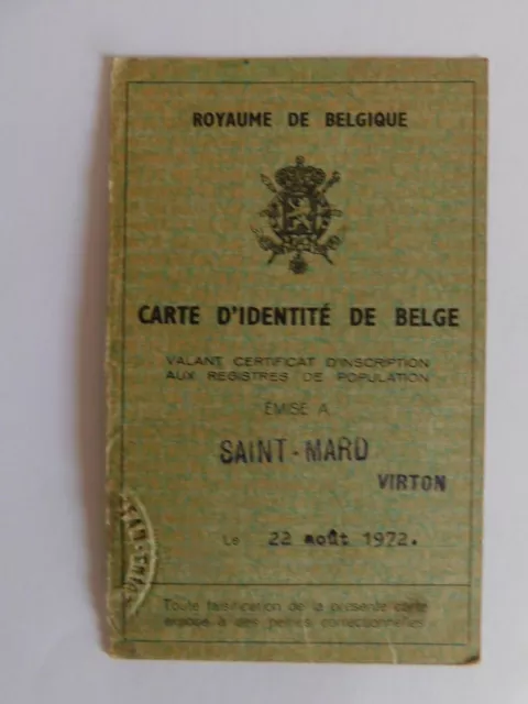 Belgique : Carte D'identite De Belge 1972