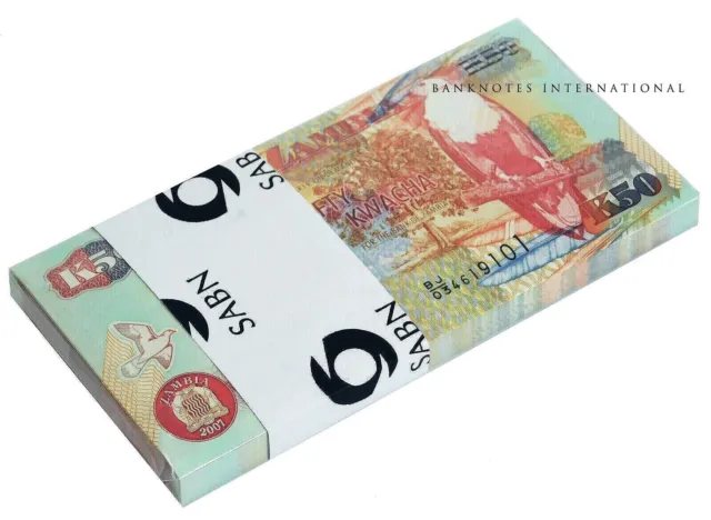 ZAMBIA 50 KWACHA 2007 P 37 BUNDLE OF 100 NOTES - 100 PCS UNC Banknote Money