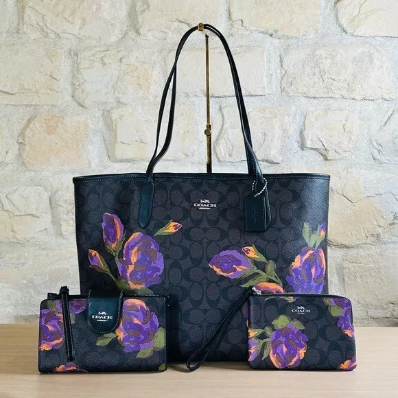 Coach Rose Signature Floral Reversible Tote Handbag/Wallet/ Wristlet Options NWT