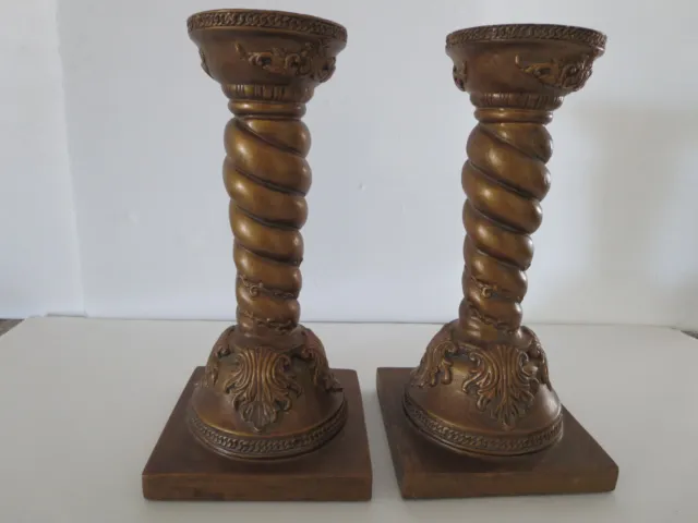 Elements Pillar Candle Holders Candle Sticks Spiral Ornate Gold Heavy Resin