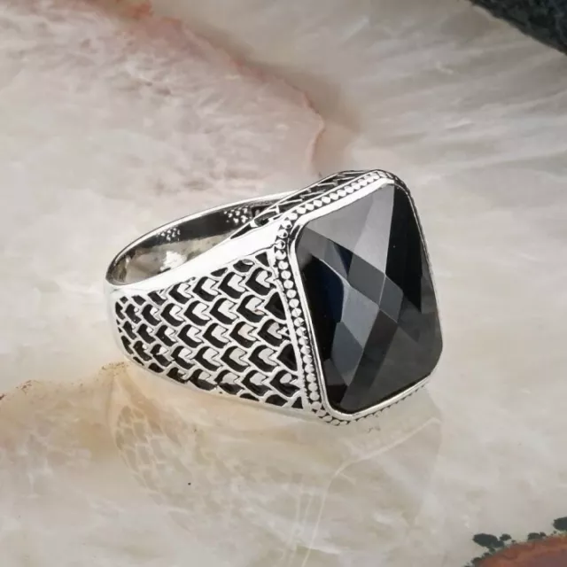 925 Sterling Silver Heavy Black Onyx Gem Stone Handmade Men's Ring