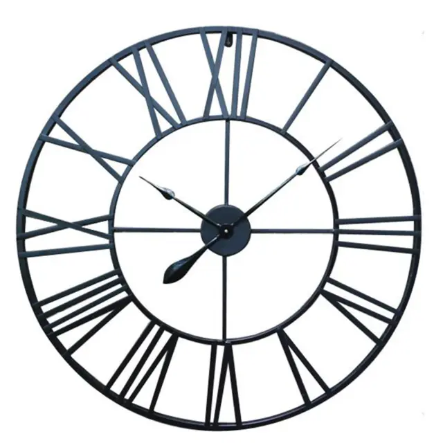 Round Wall Clock Metal Industrial Iron Vintage Antique