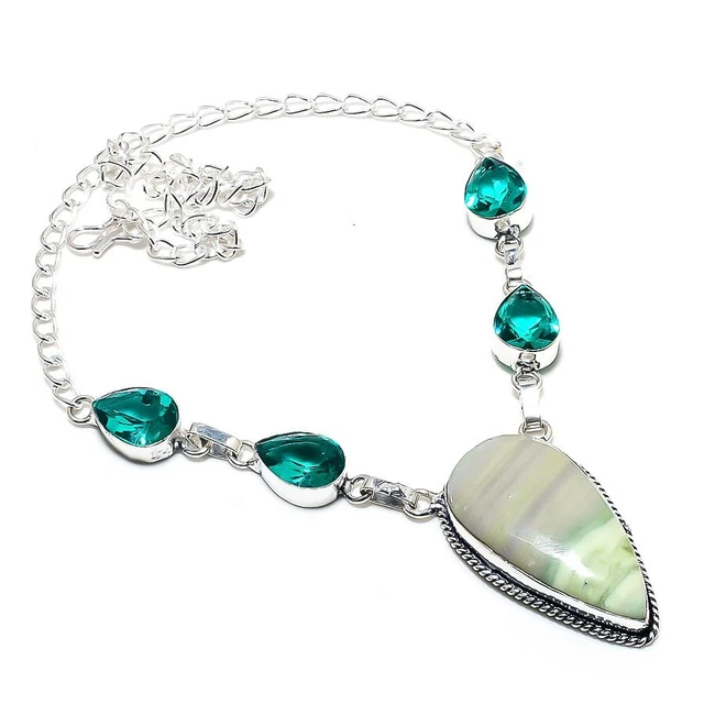 Swiss Green Opal, Tourmaline Gemstone Handmade Gift Jewelry Necklace 18" j283