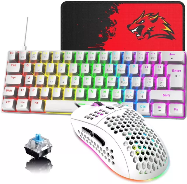 Mechanical Keyboard Rainbow Backlit 6400 DPI 60% Wired Gaming Keyboard and Mouse